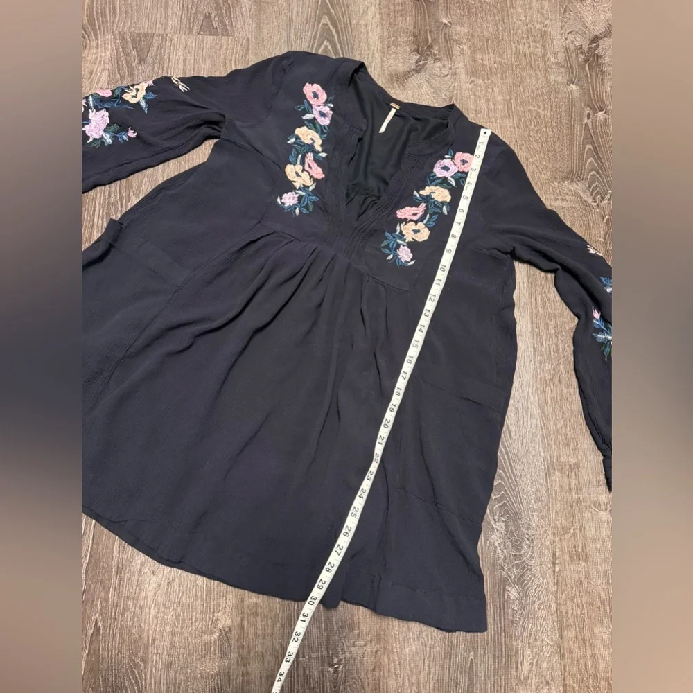 Free People Mia Gauze Dress Mini Embroidered Boho Festival Fairy Goth.  Sz L EUC